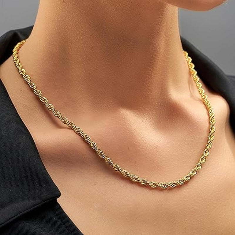 Lifetime Jewelry 5mm Rope Chain Necklace - 24K Gold Plated for Men and Women (36 Inches)