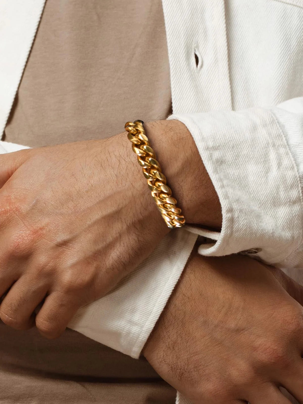 Men's Gold Plated Chunky Cuban Bracelet - 10MM Stainless Steel Chain, 7.5 Inch - Ideal Birthday and Valentine's Day Gift for Him, Dad, or Adults