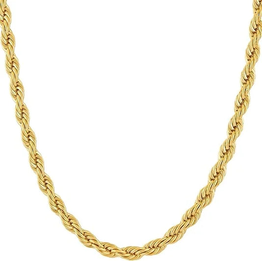 Lifetime Jewelry 5mm Rope Chain Necklace - 24K Gold Plated for Men and Women (36 Inches)