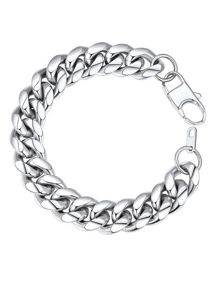 Men's 14MM Chunky Cuban Stainless Steel Bracelet - 7.5 Inch Chain Jewelry Gift for Birthdays and Valentine's Day