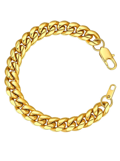 Men's Gold Plated Chunky Cuban Bracelet - 10MM Stainless Steel Chain, 7.5 Inch - Ideal Birthday and Valentine's Day Gift for Him, Dad, or Adults