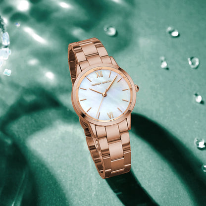 2023 New Japan Quartz Pearl Oyster Jade Stone White Shell Waterproof Women's Classic Stainless Steel Wristwatch